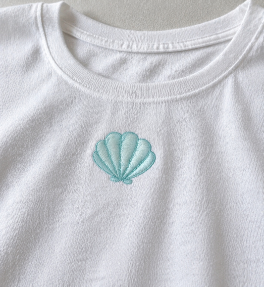 Blue Shell Embroidery Baby Tee