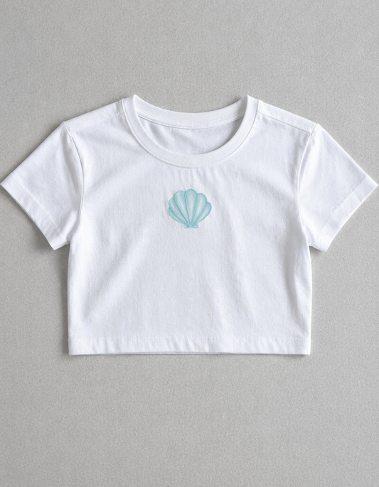 Blue Shell Embroidery Baby Tee